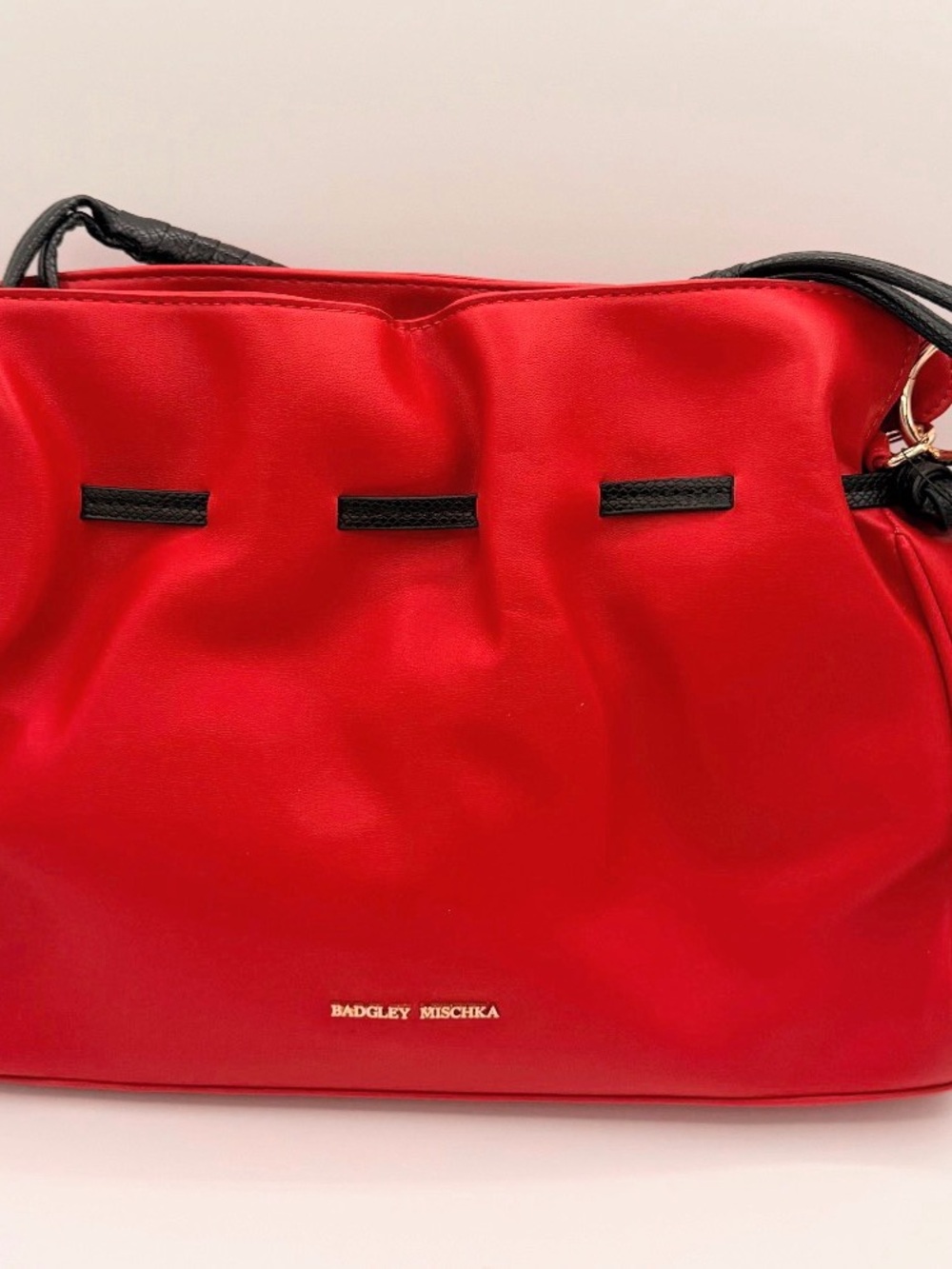 NWT Badgley Mischka Red Shoulder Bag with Black Trim